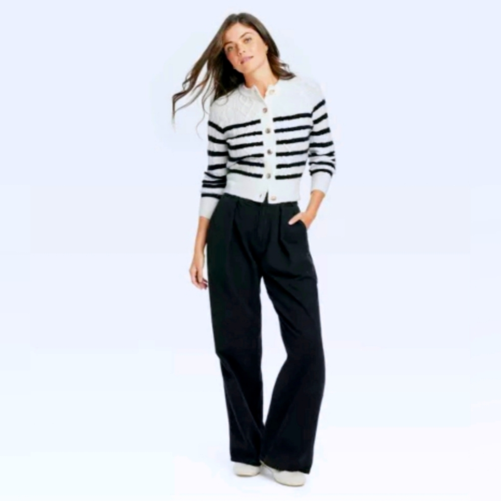Universal Thread White and Black Striped Button-Up Cardigan